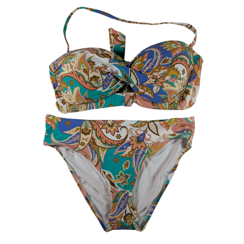 Antonio Melani Bikini Swimsuit Women Medium Multicolor Paisley Bandeau Two Piece
